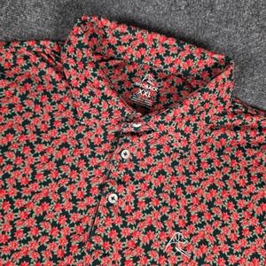 Rhoback Pointsettia Polo Shirt Mens XXL Red Green Floral Christmas Performance